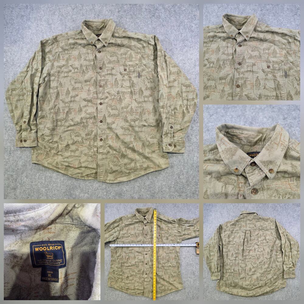 Vintage Woolrich Flannel Shirt Mens XL Elk Allover Print Cotton Button‎ Down